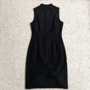 Banana Republic Black Wool Mock Neck Sleeveless MIDI Pencil Dress Size 0